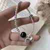 s925 sterling silver Good News Happens Black agate round bead bracelet, retro and aged, niche and versatile commuting bracelet silver jewelry Specification image